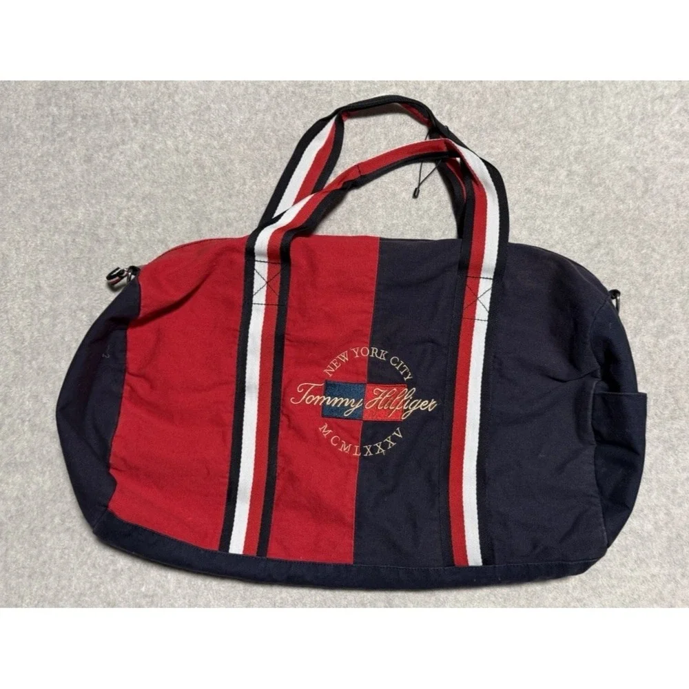 Tommy Hilfiger Duffle Bag Red Blue Color Block Tote